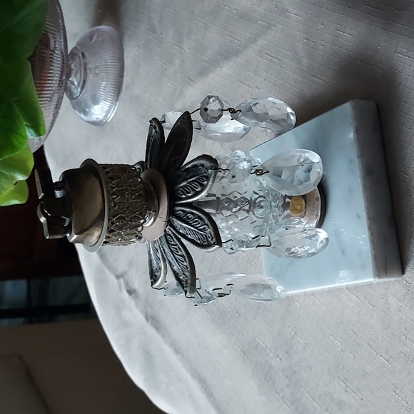 Vintage Hollywood regency style shabby chic crystal chandelier marble glass deco - Picture 3 of 16